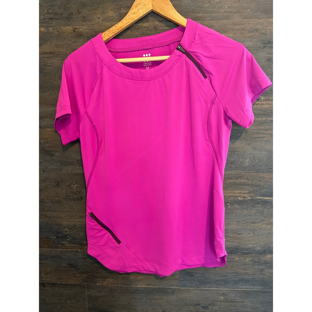 Title Nine Women Magenta Pink Short Sleeve Active Top Asymmetrical Zip Size M